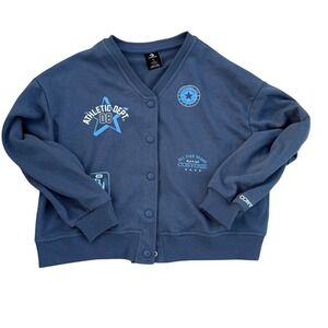 Converse All Star Girls Large Blue Athletic Dept Graphic Snap Front Cardigan